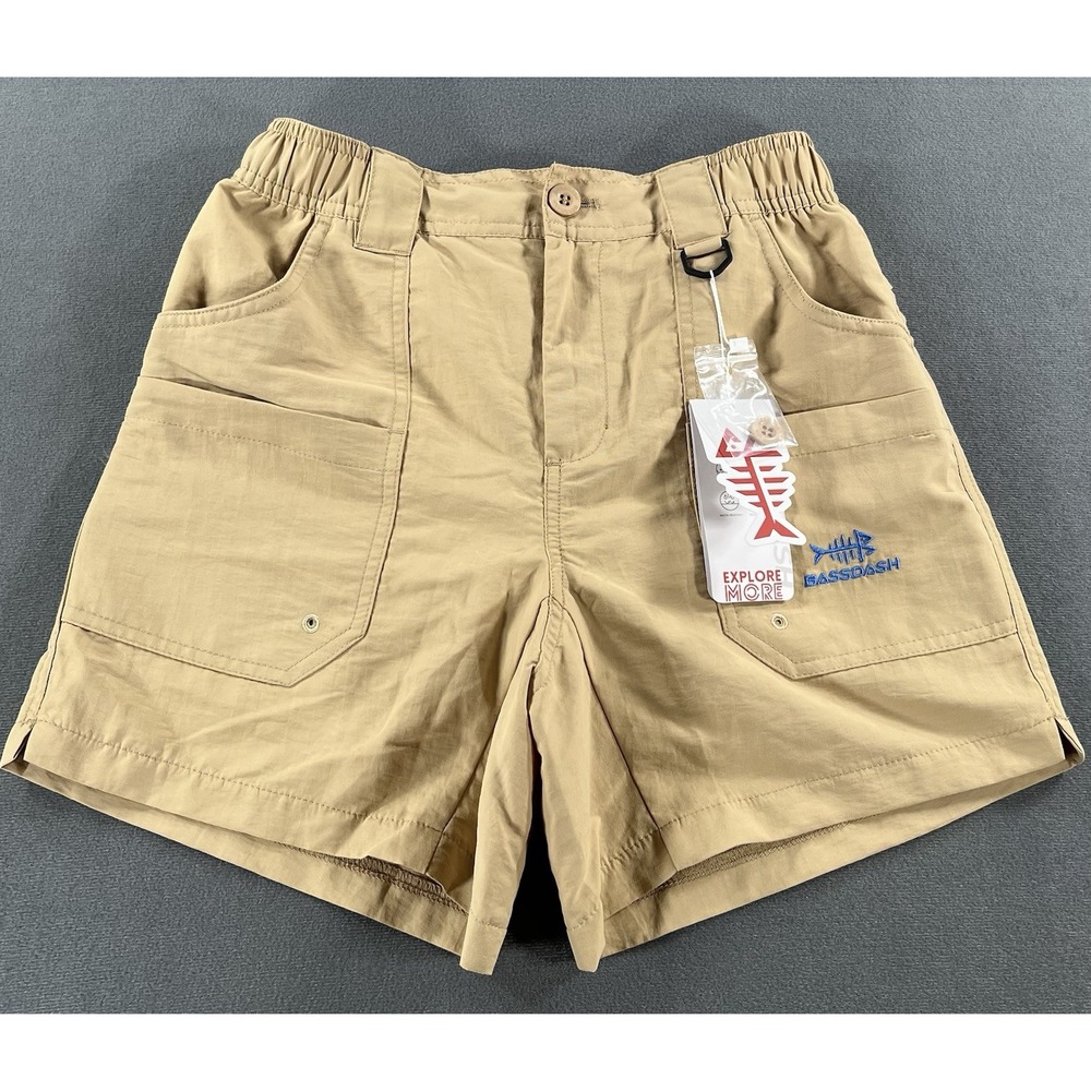 BassDash Kids Medium Khaki Fishing Shorts UPF 50+ Quick Dry Cargo Hiking BG1012